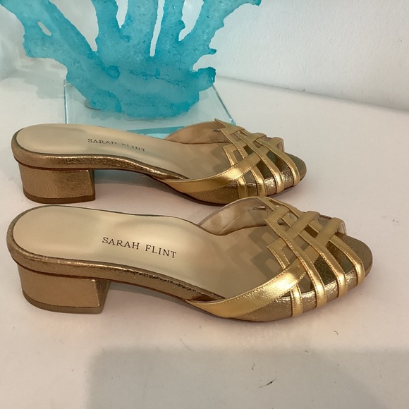 NEW $530 Sarah Flint Perfect Terry Gold Block Heel Cage Slides Sandals Sz 37/ 7 - Picture 11 of 15